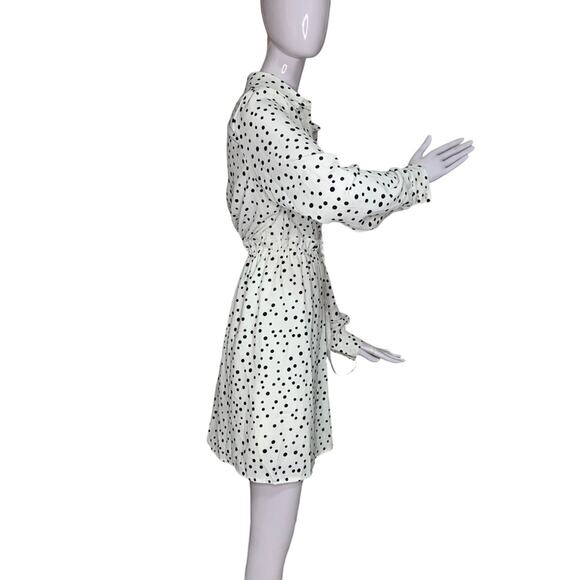Missguided NWT Collared Dress Long Sleeve White Blue Polka Dot Size 8 Tall - Picture 5 of 16